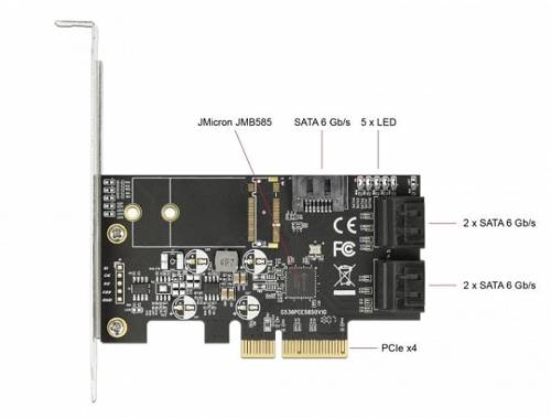 Delock 5xSATA JMicron JMB585 PCI Express x4 Card low profile Hot Swap