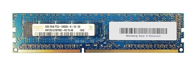 Memory RAM 1x 4GB Hynix ECC UNBUFFERED DDR3 2Rx8 1333MHz PC3-10600 UDIMM | HMT351U7BFR8C-H9